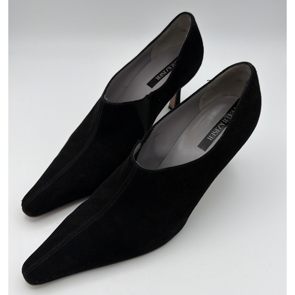 Peter Kziser  career heel, pointed toe, Black suede,‎ minimalist Women's 8  1671